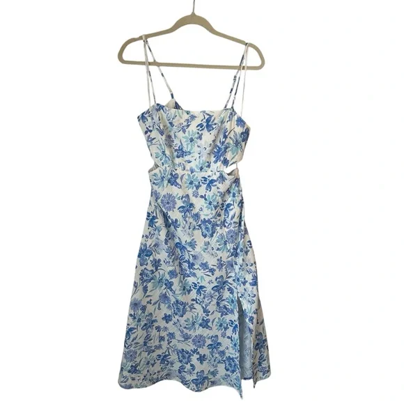 Lulus Serene Views Blue and White Floral Print Cutout Midi Dress Size Large - Picture 4 of 13